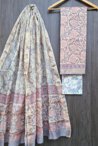 Maheshwari Silk Salwar Material with Hand Block Print