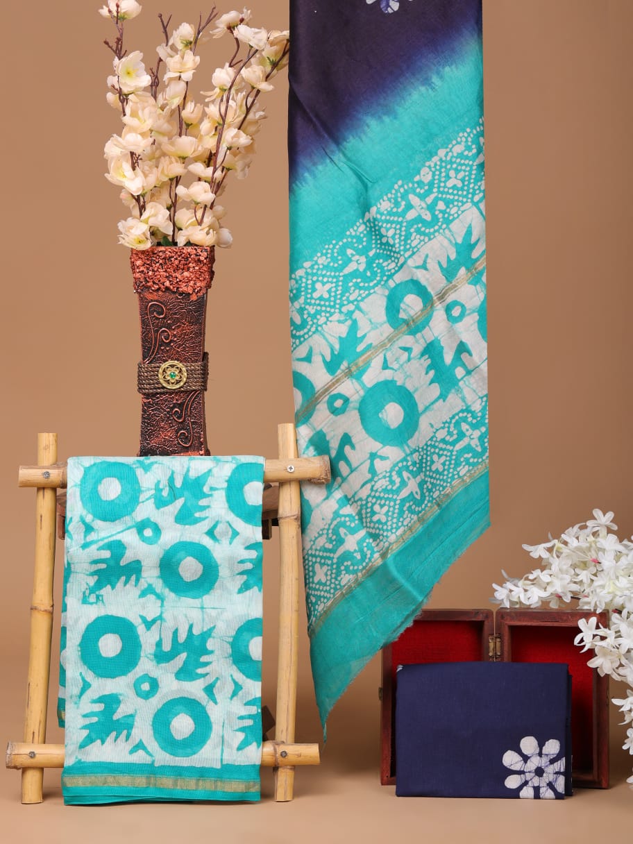 Handblock Printed Pure Chanderi Silk Suit Set