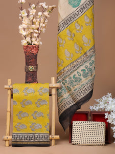 Handblock Printed Pure Chanderi Silk Suit Set