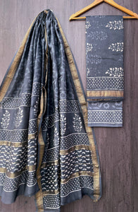 Hand Block Printed Maheshwari Silk Salwar Material