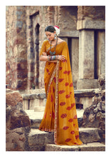 Load image into Gallery viewer, Soft printed Georgette Saree with stone work and zari border
